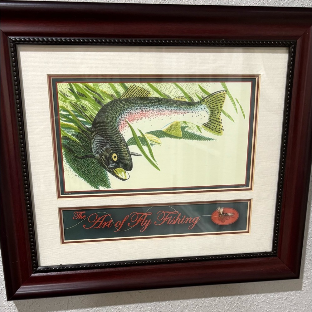 Framed Fish Art Print in Green and Black